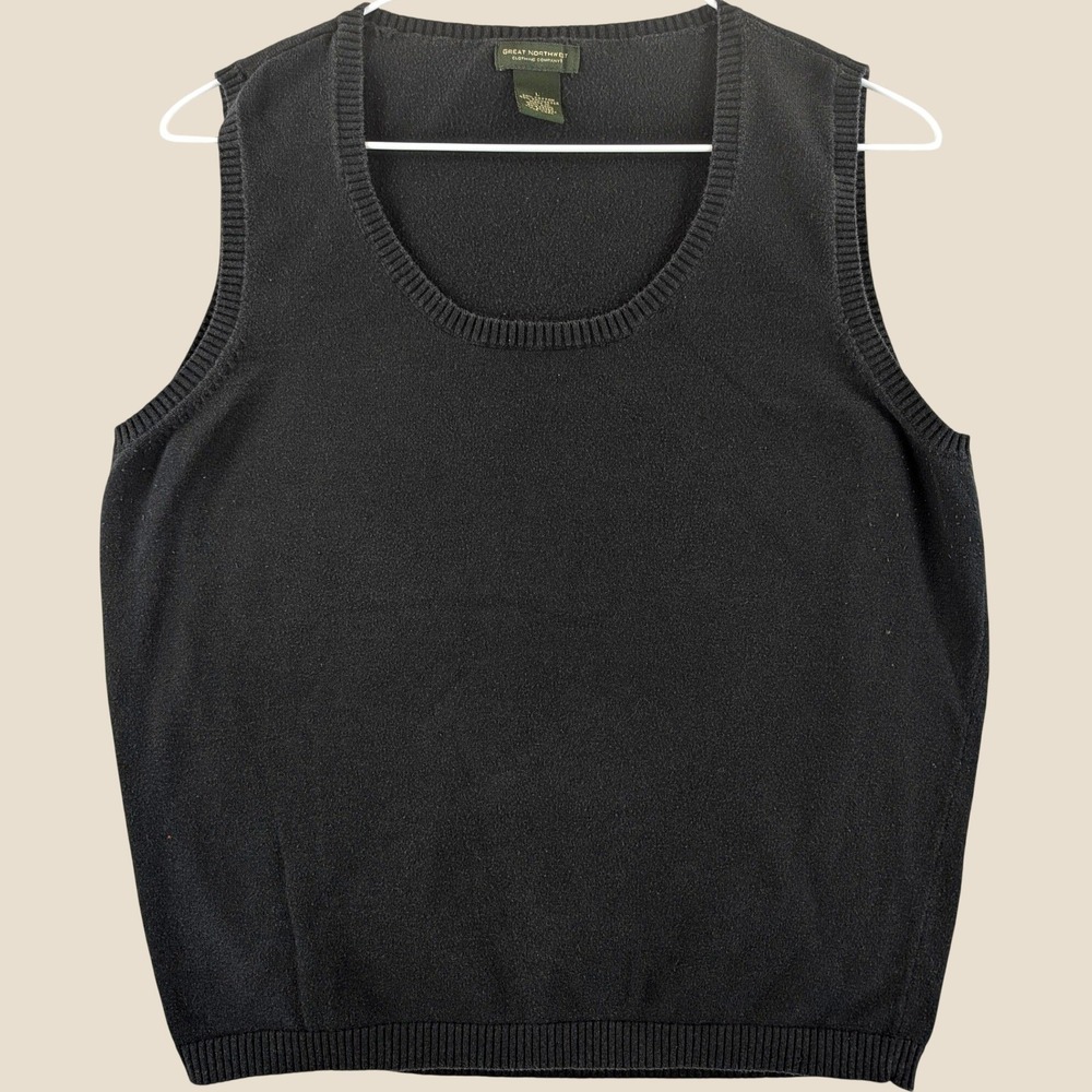 Vintage 90s Great Northwest Men L Black Cotton Blend Scoop Neck Sweater Vest